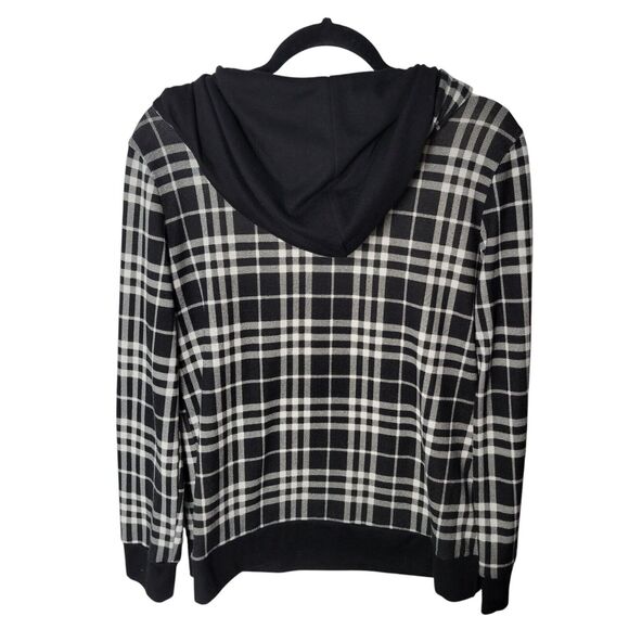 PINKMSTYLE Womens Sz M Black White Plaid Long Sleeve Hoodie Sweater - Picture 10 of 11